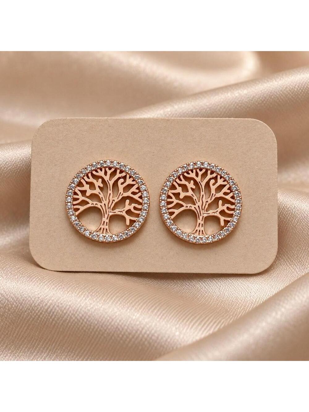 Rose Gold Tone Tree of Life Earrings | Stainless Steel